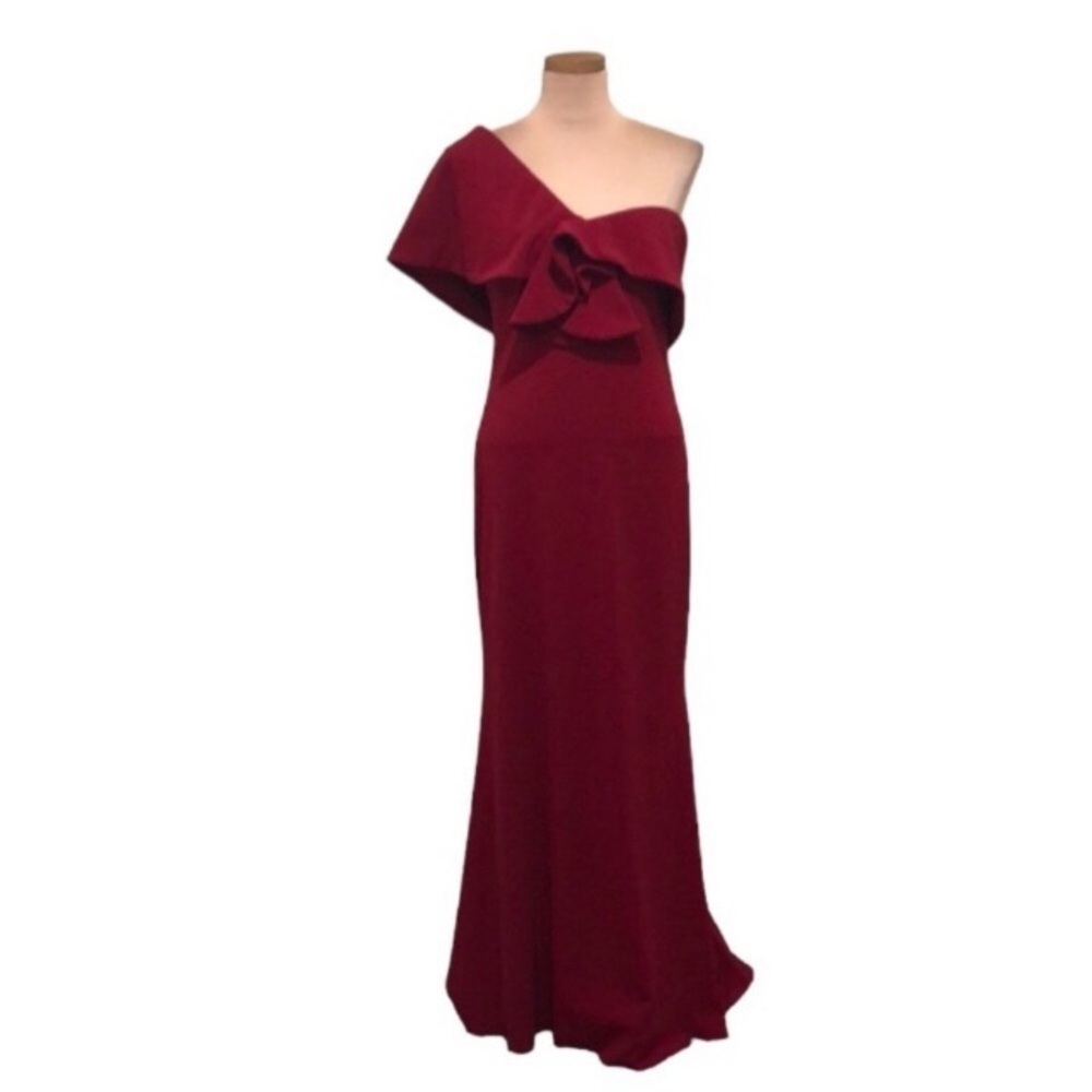 Badgley Mischka Maxi Dress Size 20 Ruffle Ruby One Shoulder Gown